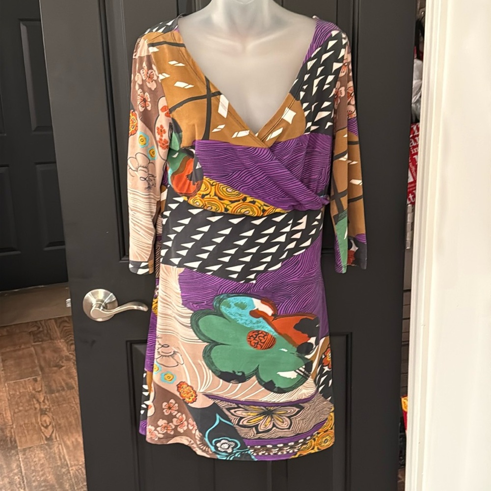 SMASH! Womens Sz XL Funky Artsy V-neck dress GUC B30